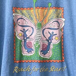 Vintage Single Stitch Oneita Size XL Blue Butterfly Reach for the Stars T Shirt